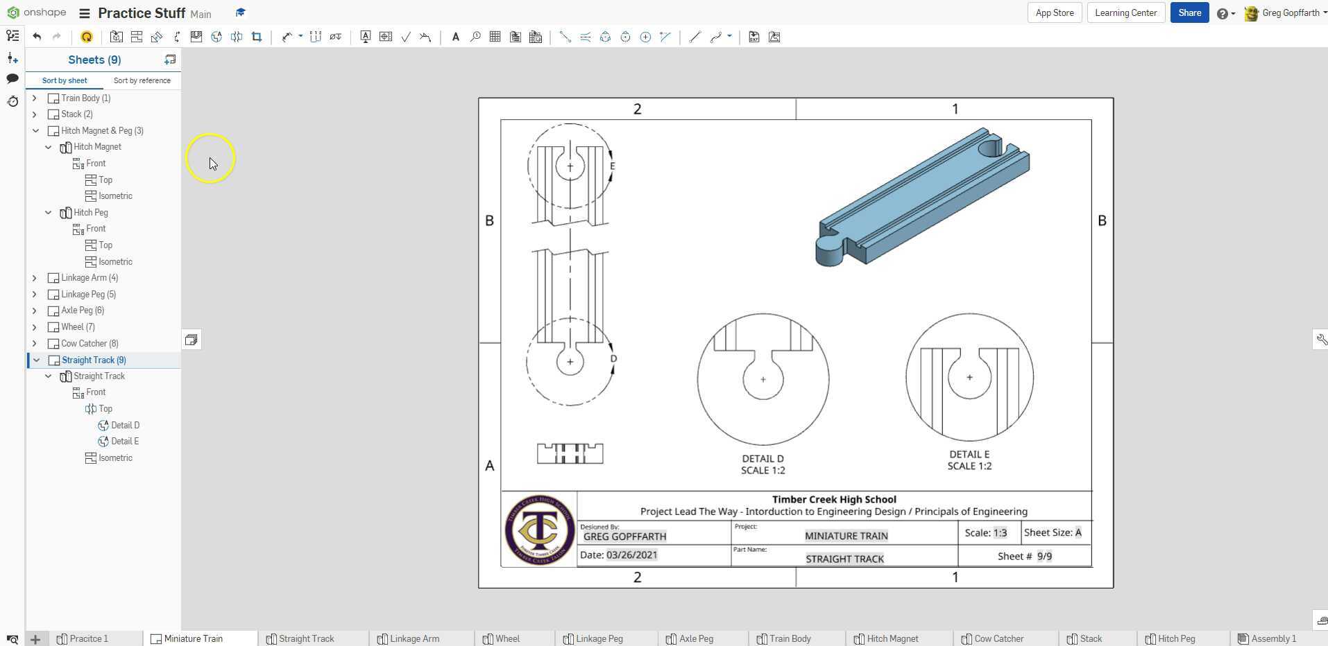 OnshapeMiniTrainAssembly of the Wheels/Axle Pegs and Linkage Arm/Peg
