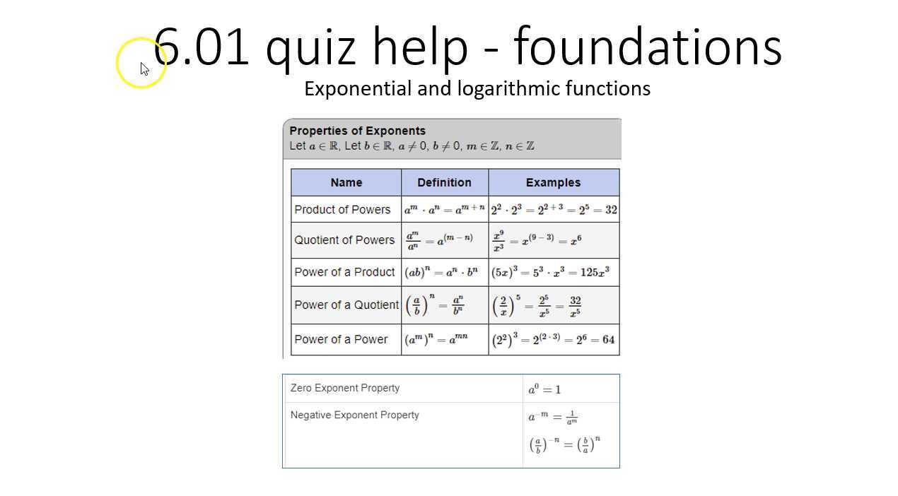 6.01 quiz help - foundations - exponential & logarithmic