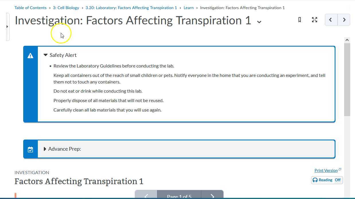 Transpiration Supplement Lab 3.20 Transpiration Lab