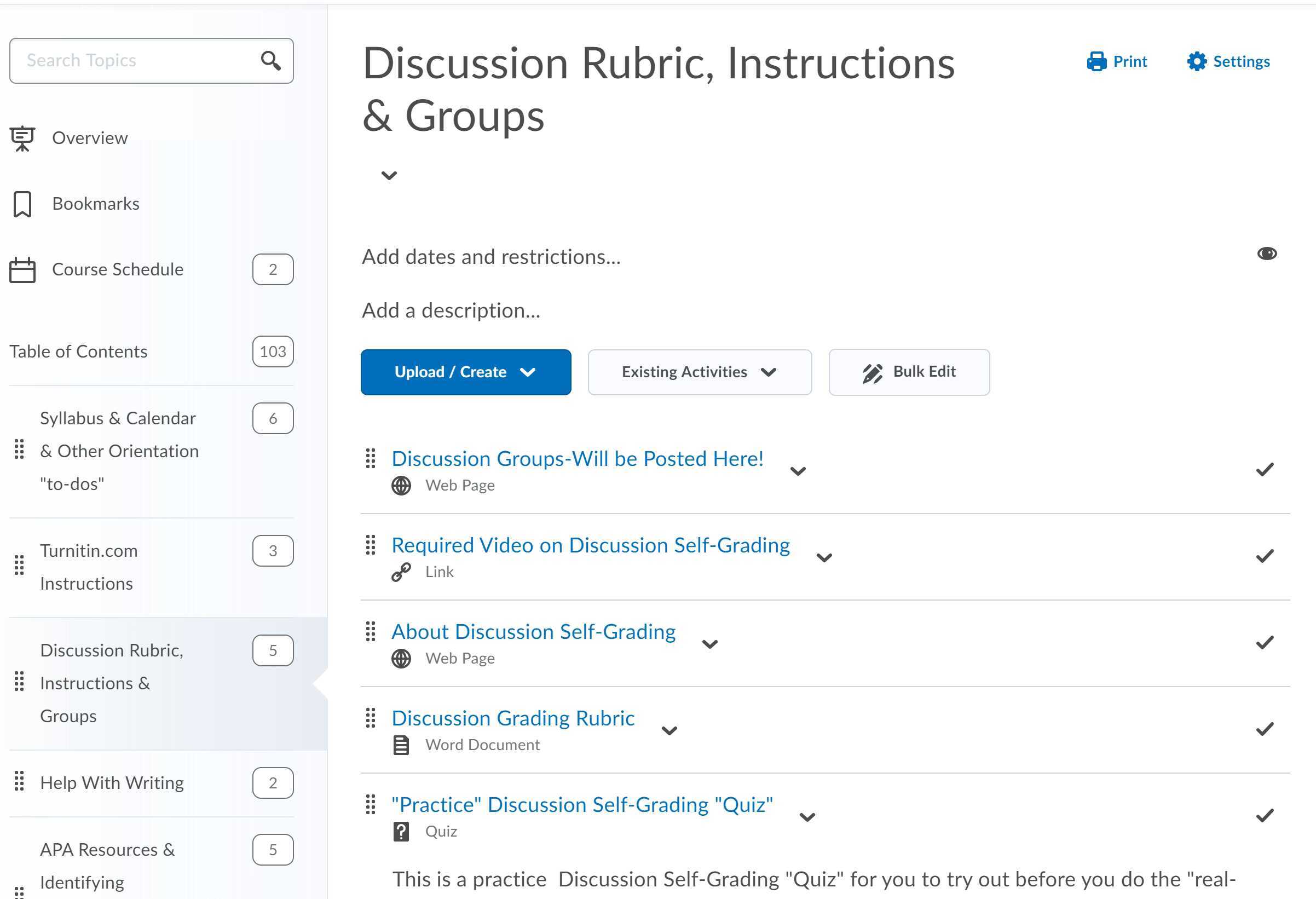 Discussion Self-Grading Quiz How-To