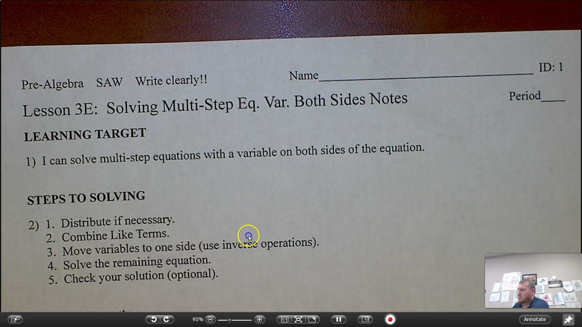 Lesson 3E: Solving Equations with Variables on Each Side