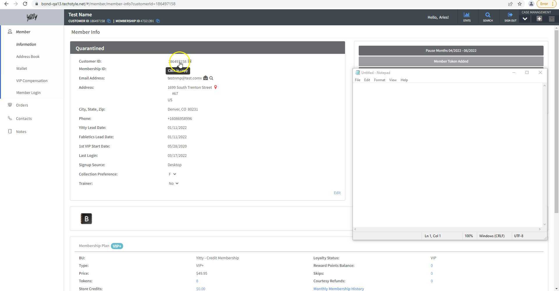 Shapewear Click to Copy on Customer ID not working