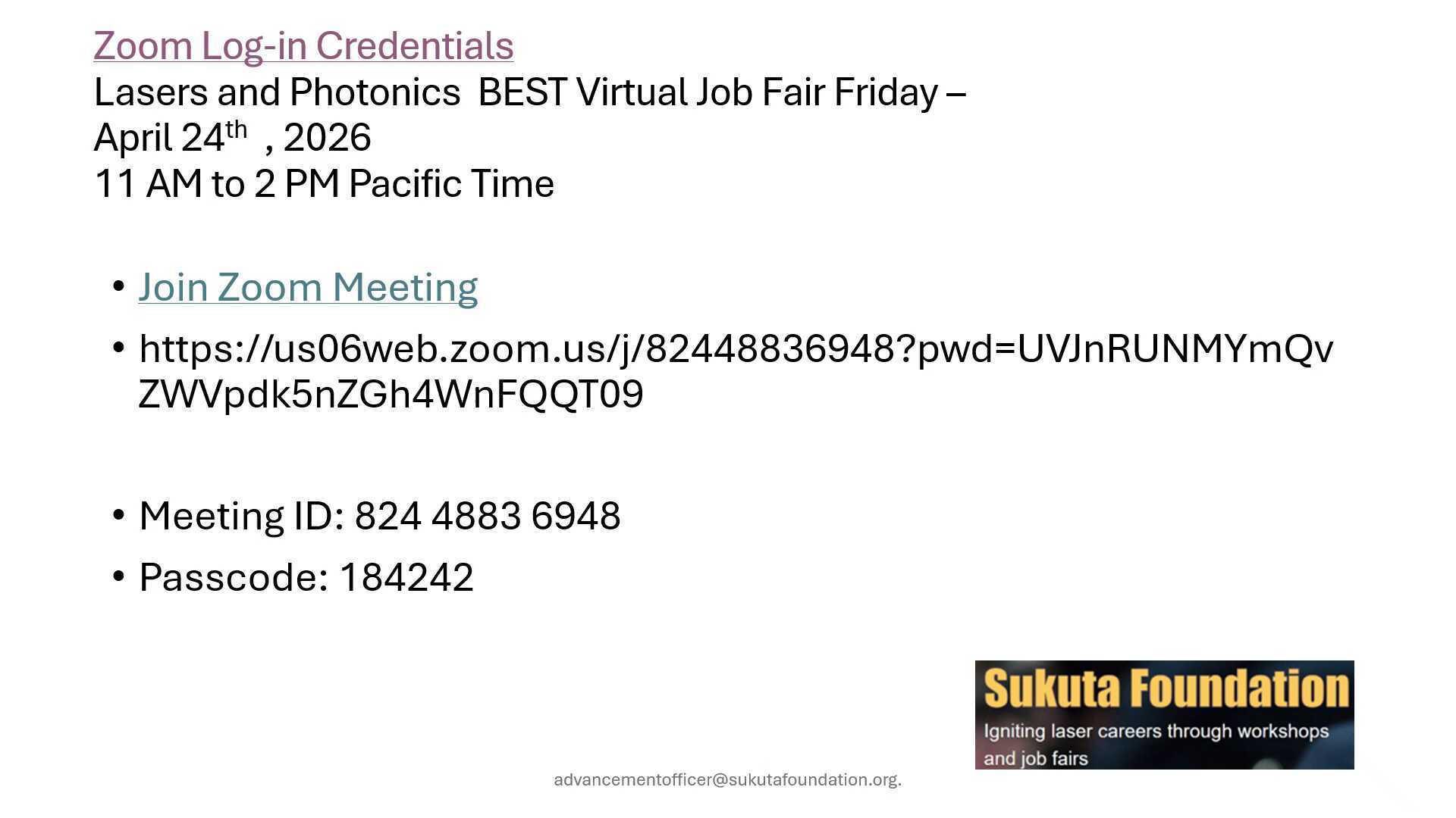 2026_SpringLog-in Credentials and Program - FREE Career Fair Zoom Log-in Credentials and Program_April_24th