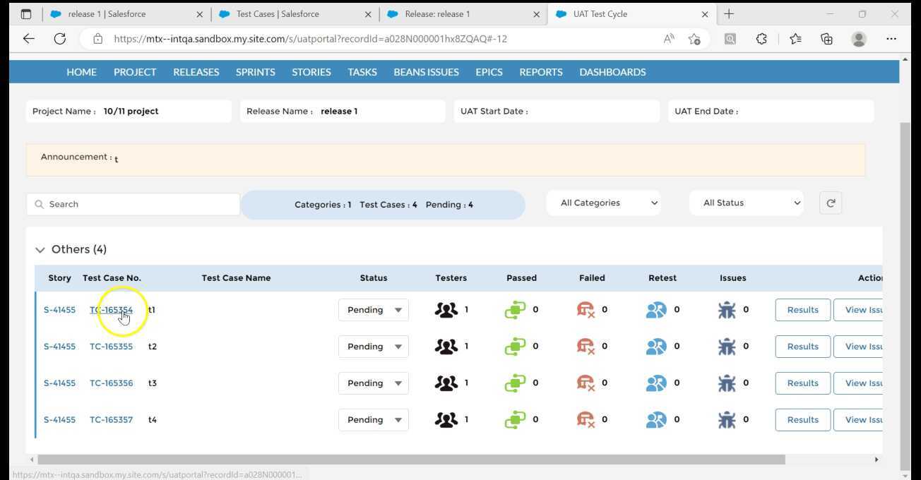 UAT Portal Display Prerequisite Field for Test Cases