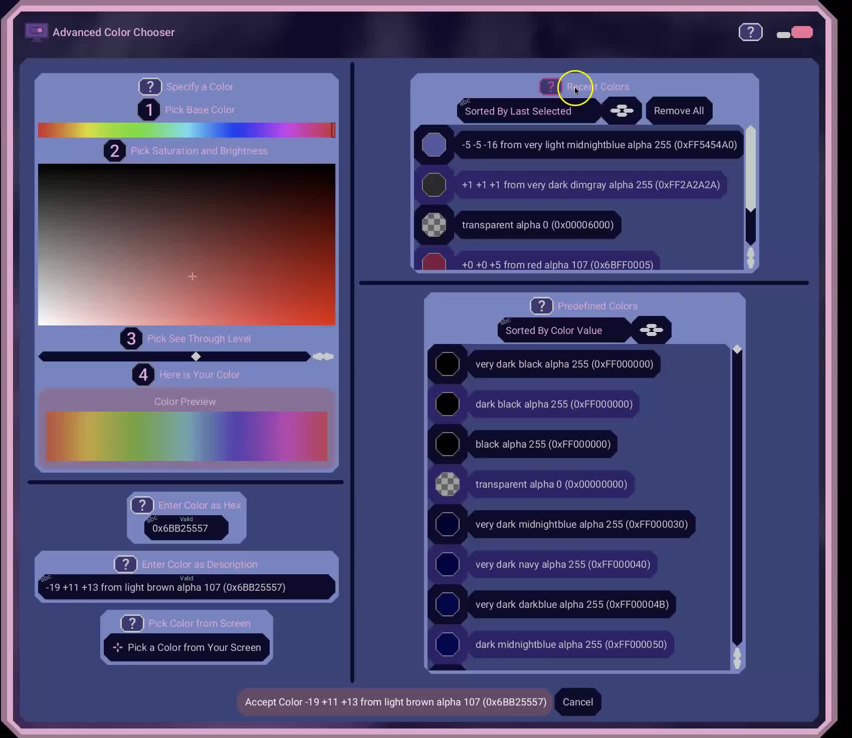 Color Chooser Recent Colors