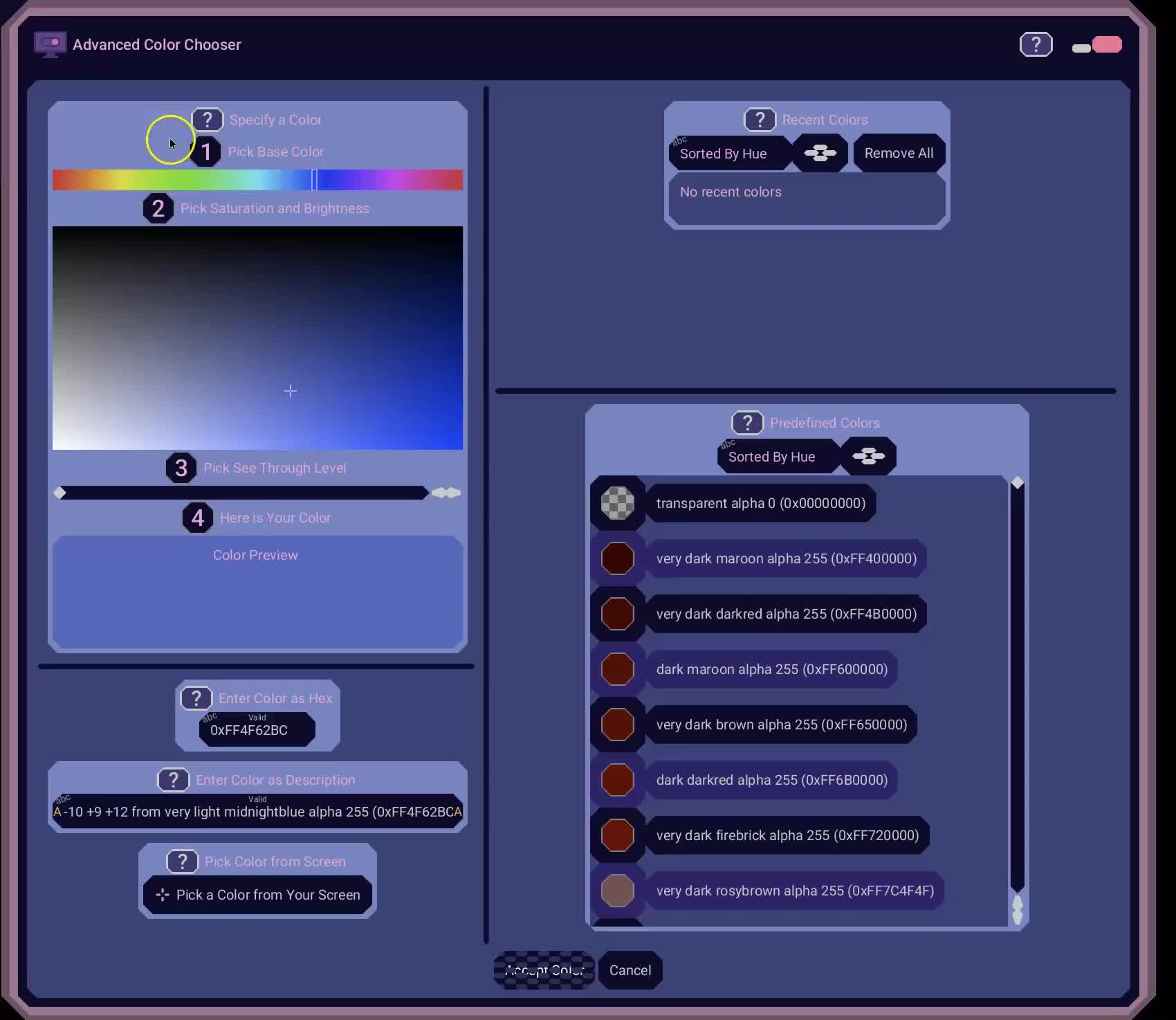 Color Chooser Specify a Color