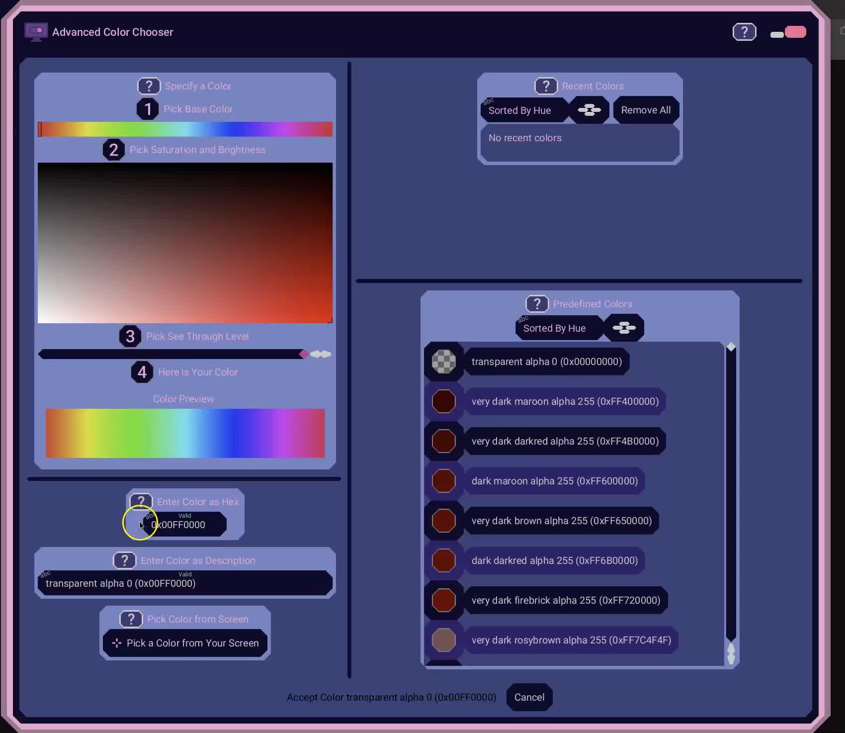 Color Chooser Enter Color as Hex