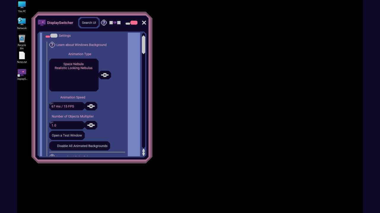 Settings:  Animated Window Backgrounds