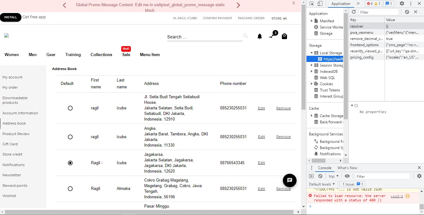 Snip Address book Google Chrome
