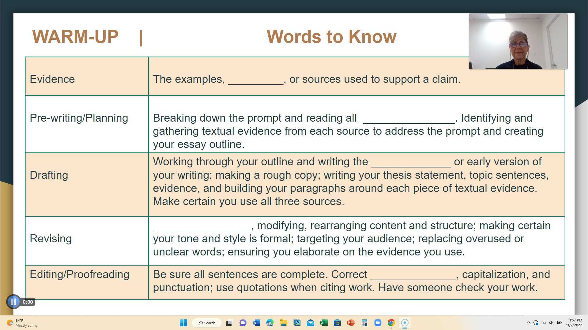 Slide 4 Warmup RST Words to Know Directions (2nd half).