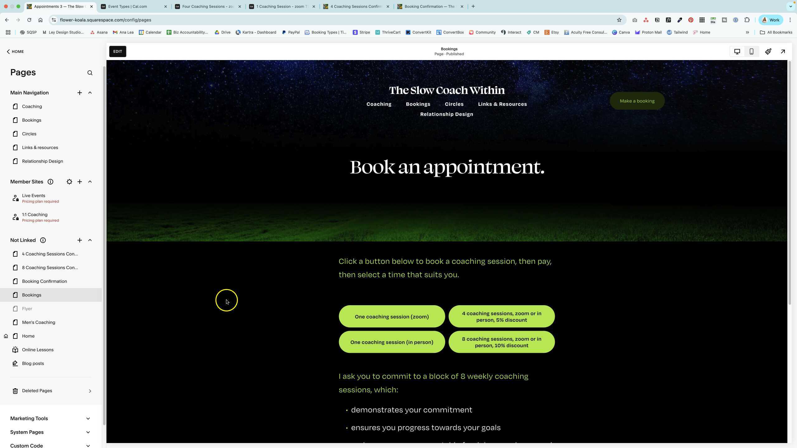 Creating and Testing Booking Page for Coaching Sessions
